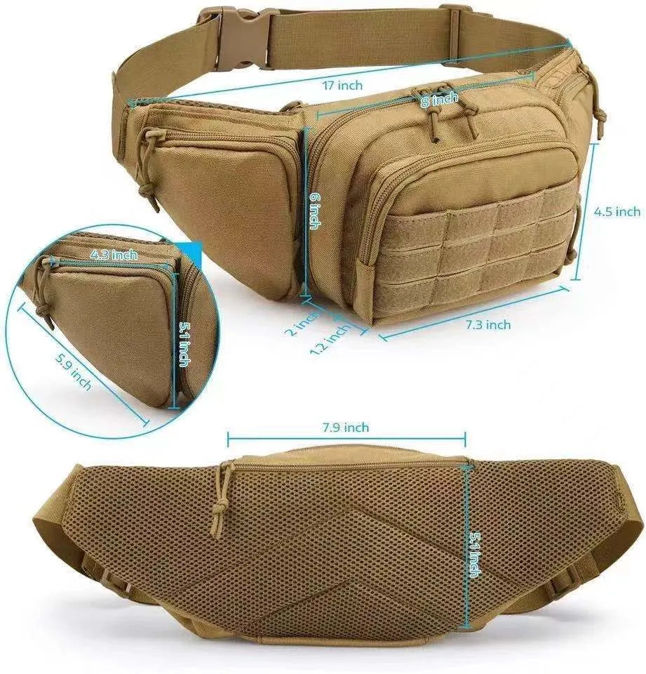 Tactical multifunctional waist bag with adjustable webbing belt in black colour