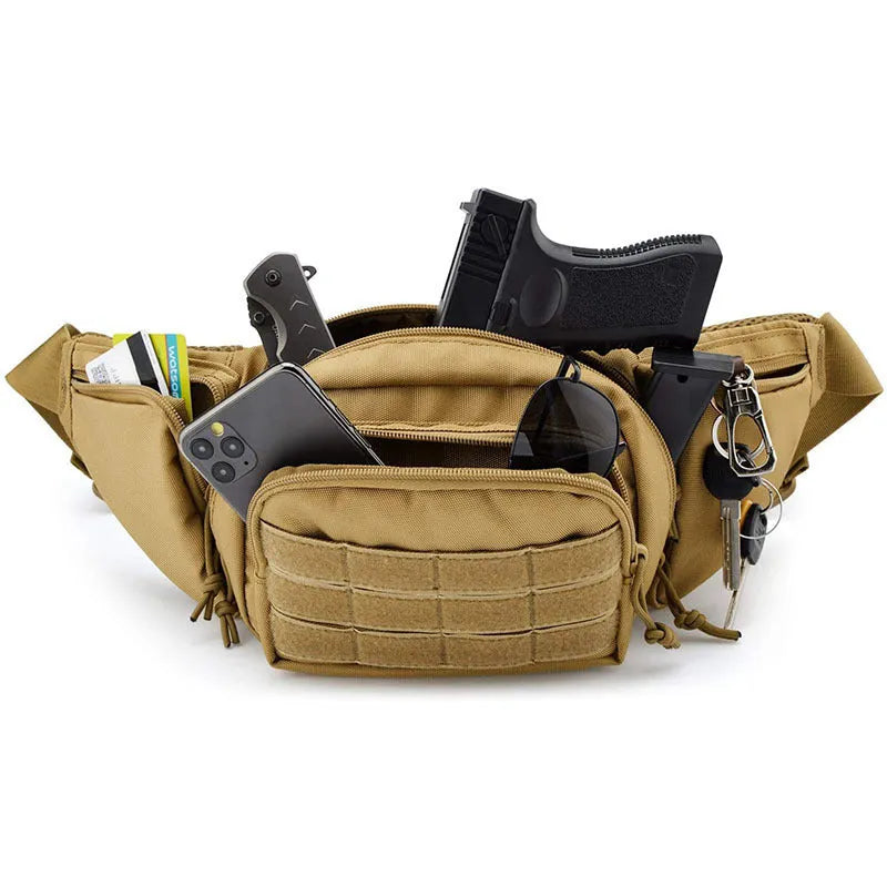 Tactical multifunctional waist bag with adjustable webbing belt in black colour