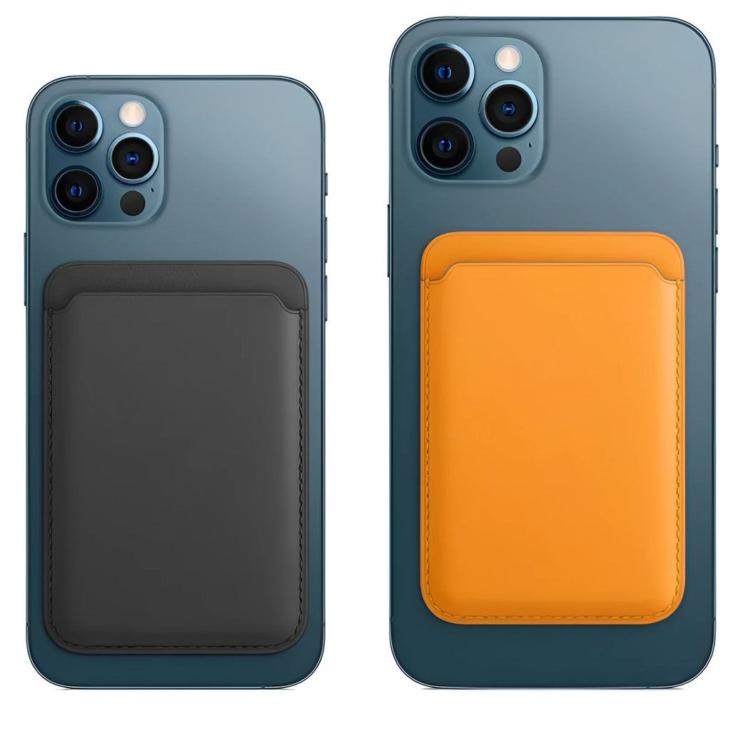 PU leather MagSafe-compatible iPhone wallet case with magnetic card holder in various solid colours.