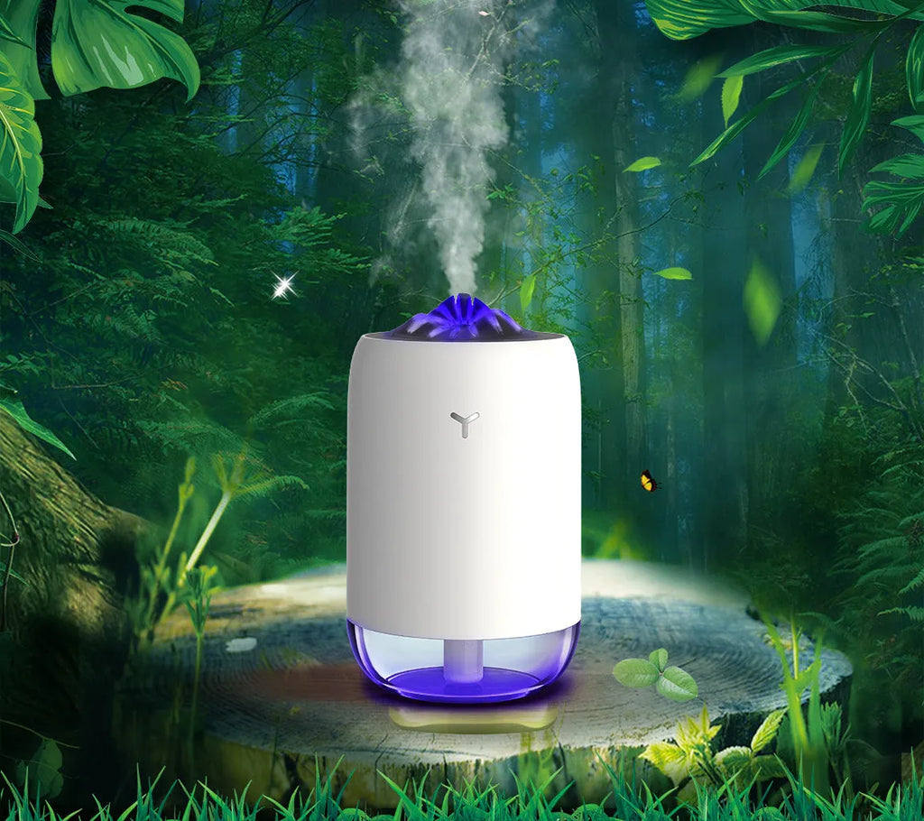 Magic Flame columnar ultrasonic humidifier diffuser in light blue pink or white colours