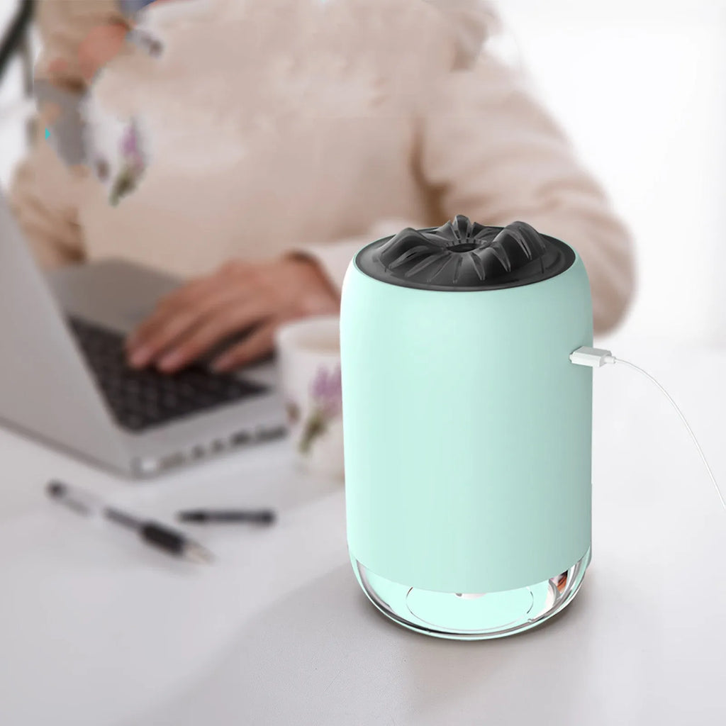 Magic Flame columnar ultrasonic humidifier diffuser in light blue pink or white colours