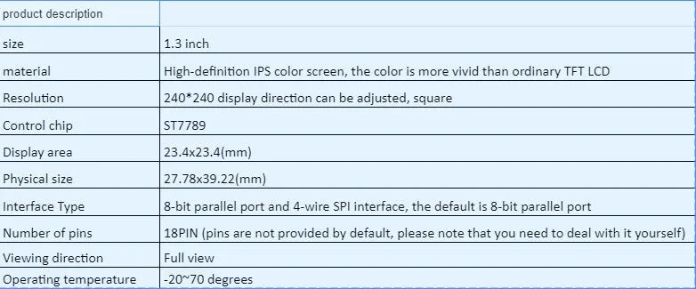 1.3-inch square IPS LCD display module with 240x240 resolution and an 18-pin connector.