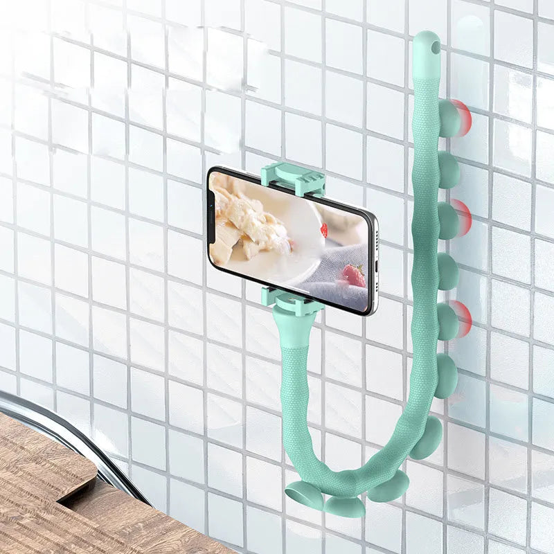 Flexible silicone phone holder with suction cup showing 360° rotation and 62cm length
