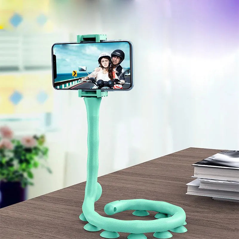 Flexible silicone phone holder with suction cup showing 360° rotation and 62cm length