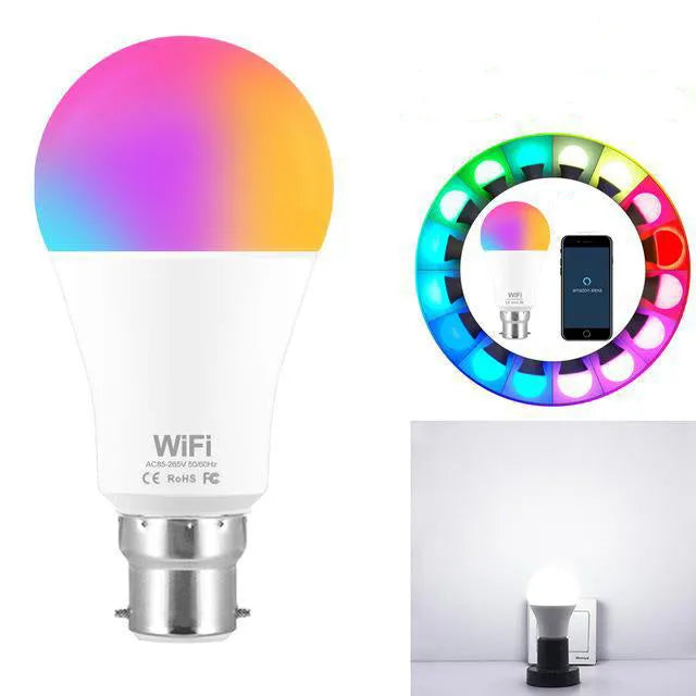 WiFi smart light bulb with RGB colour and white dimmable LED technology
