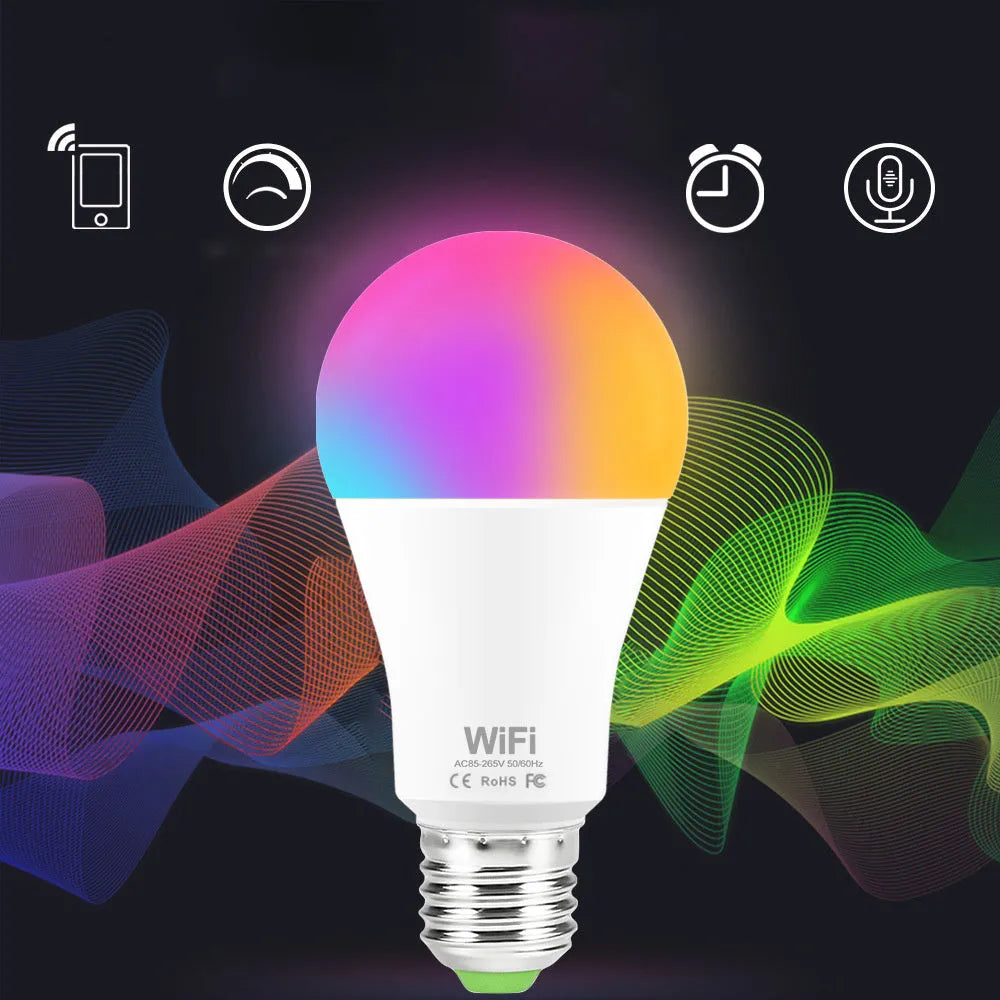 WiFi smart light bulb with RGB colour and white dimmable LED technology
