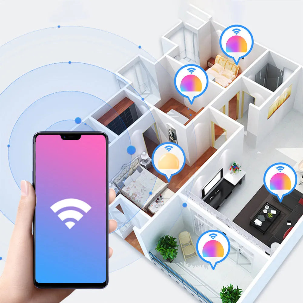 WiFi smart light bulb with RGB colour and white dimmable LED technology
