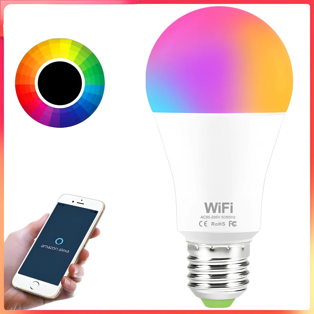 WiFi smart light bulb with RGB colour and white dimmable LED technology
