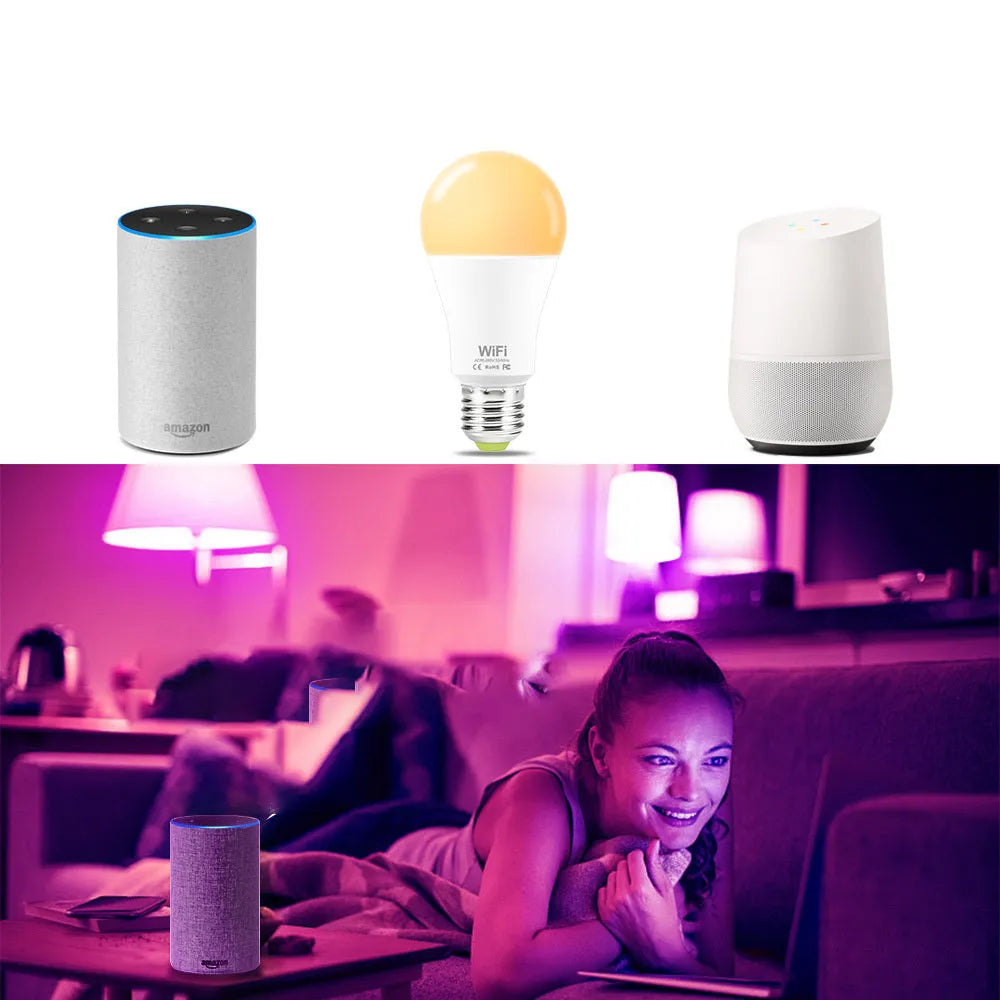 WiFi smart light bulb with RGB colour and white dimmable LED technology