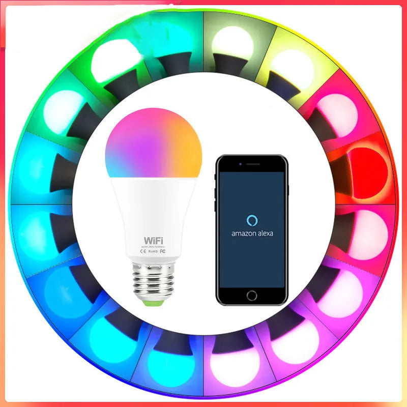 WiFi smart light bulb with RGB colour and white dimmable LED technology