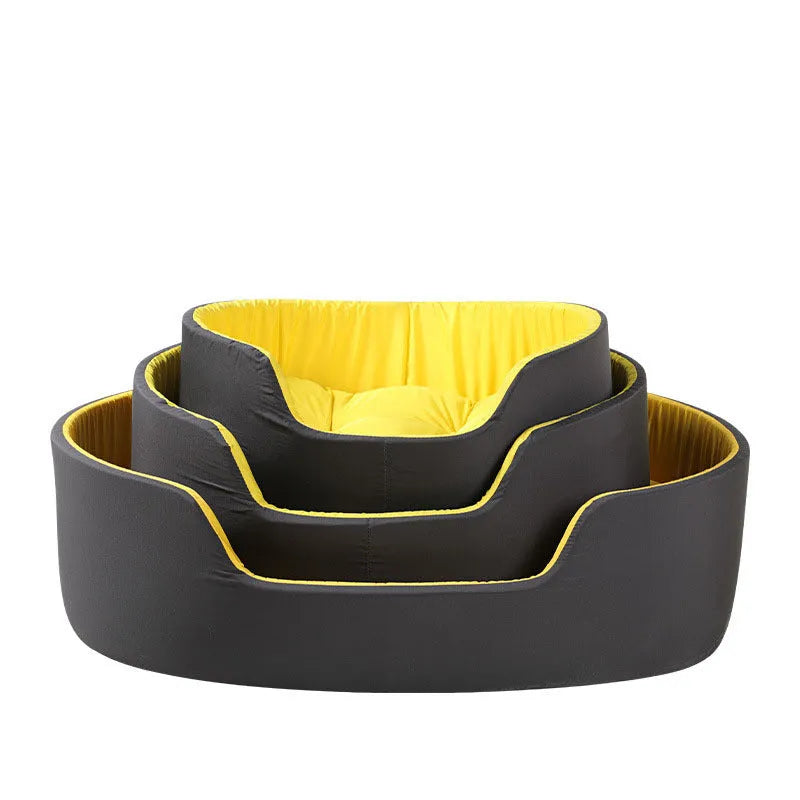 Washable cloth pet kennel for cats and dogs in black or green, shown in three sizes