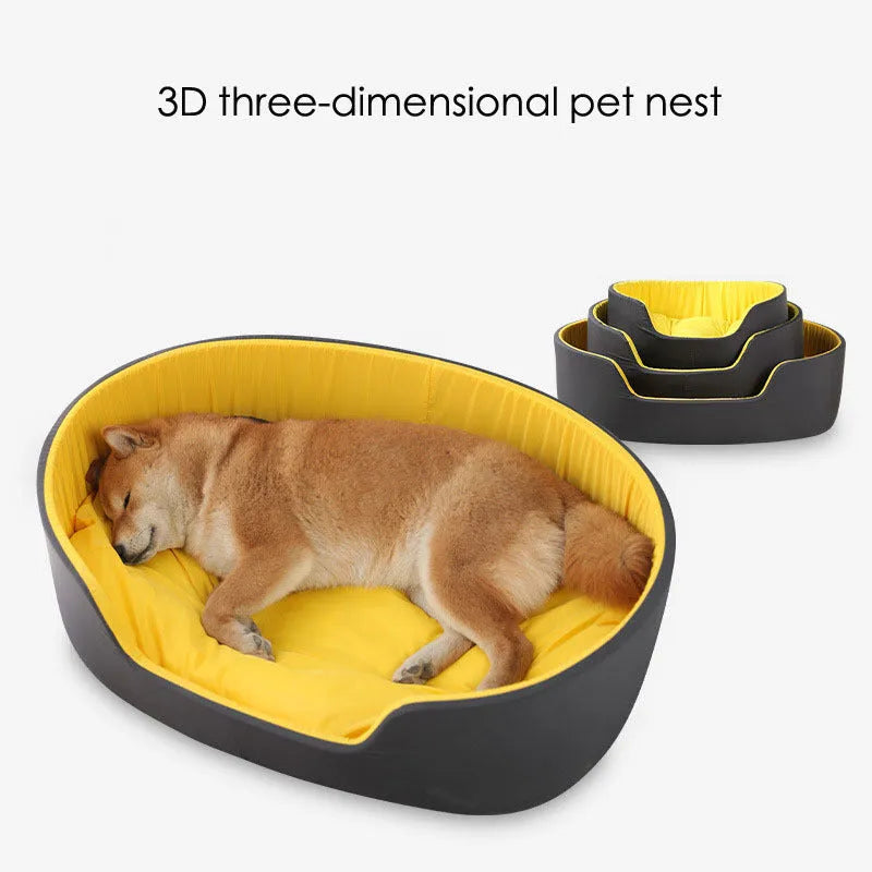 Washable cloth pet kennel for cats and dogs in black or green, shown in three sizes