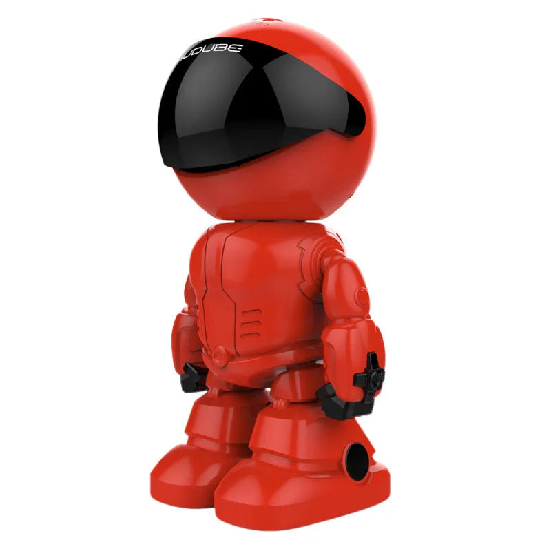 Silver remote control PTZ security camera with wide-angle lens on a motorised base.