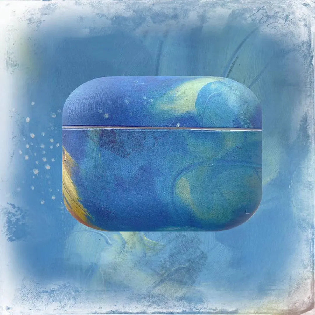 Plastic hard shell protective sleeve for AirPods Pro with watercolour pattern in pink or blue