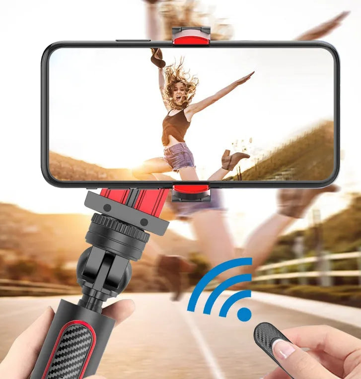 Aluminium smartphone video stabiliser tripod extended to 716mm with adjustable phone clamp