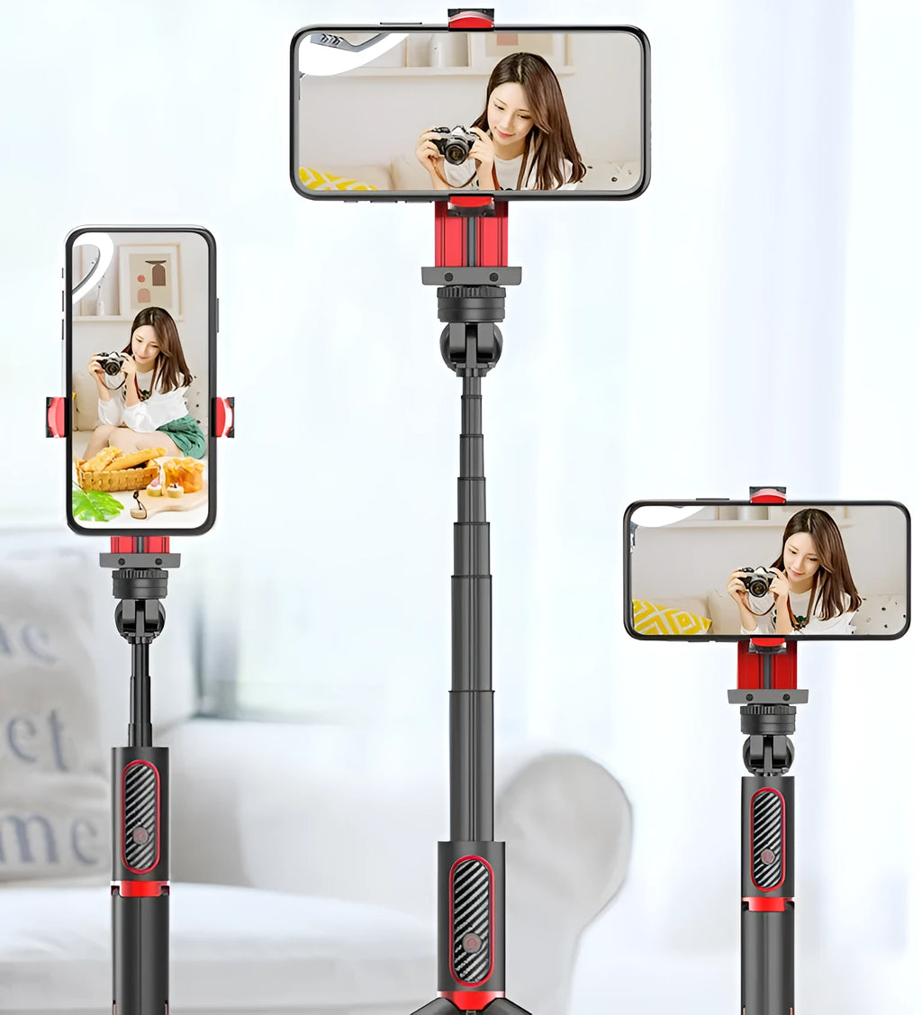 Aluminium smartphone video stabiliser tripod extended to 716mm with adjustable phone clamp
