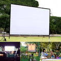 White polyester folding projector screen showing 150-inch 4:3 size.