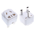 Square three plug power conversion adapter in black or white with 13A 110-250V rating