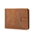 Brown RFID men's leather mini wallet showing card slots and compact 11cm design