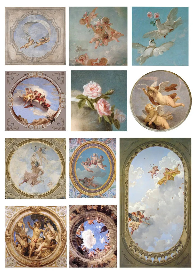Pack of 11 angel character sticker sheets in photo colour, each measuring between 4 and 9 cm.