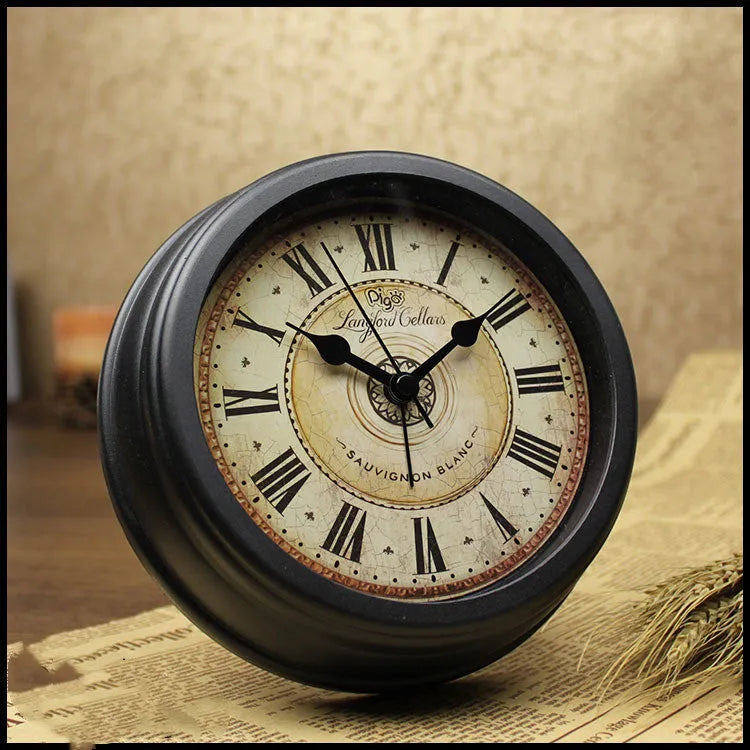 European retro style round desk clock with silent sweep movement and alarm function