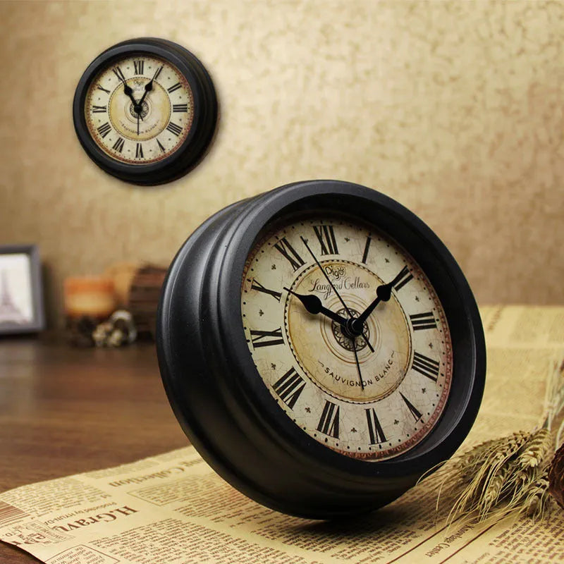 European retro style round desk clock with silent sweep movement and alarm function