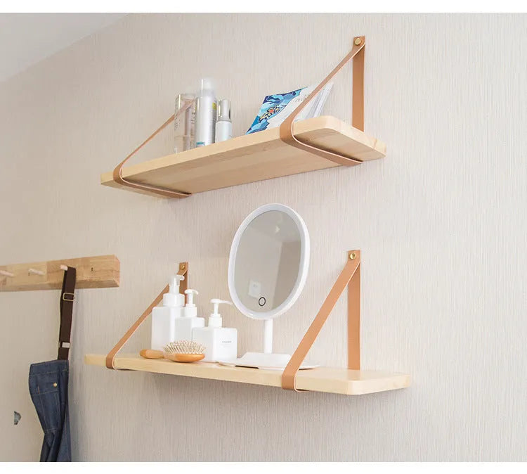 Nordic style pine wood wall storage rack shelf measuring 50cm wide