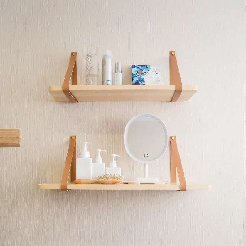 Nordic style pine wood wall storage rack shelf measuring 50cm wide