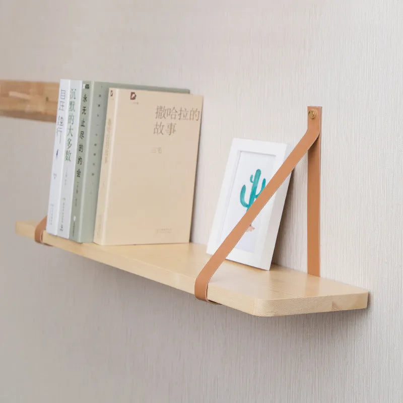Nordic style pine wood wall storage rack shelf measuring 50cm wide