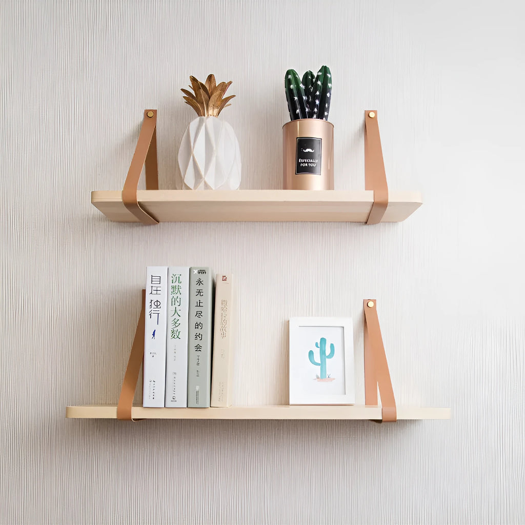 Nordic style pine wood wall storage rack shelf measuring 50cm wide