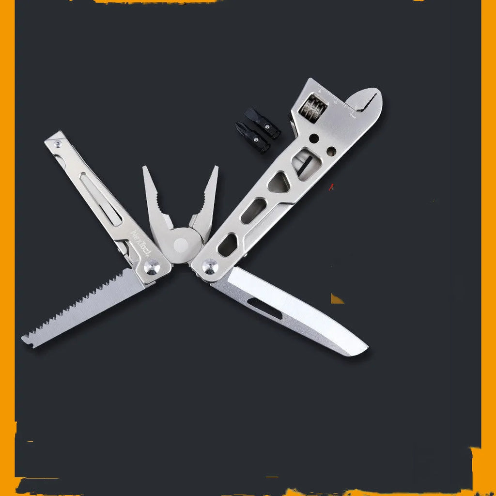 White stainless steel multi-function wrench knife and needle nose pliers tool with 8cm blade