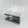 Clear acrylic foldable makeup storage box with 18-litre capacity on a dressing table.