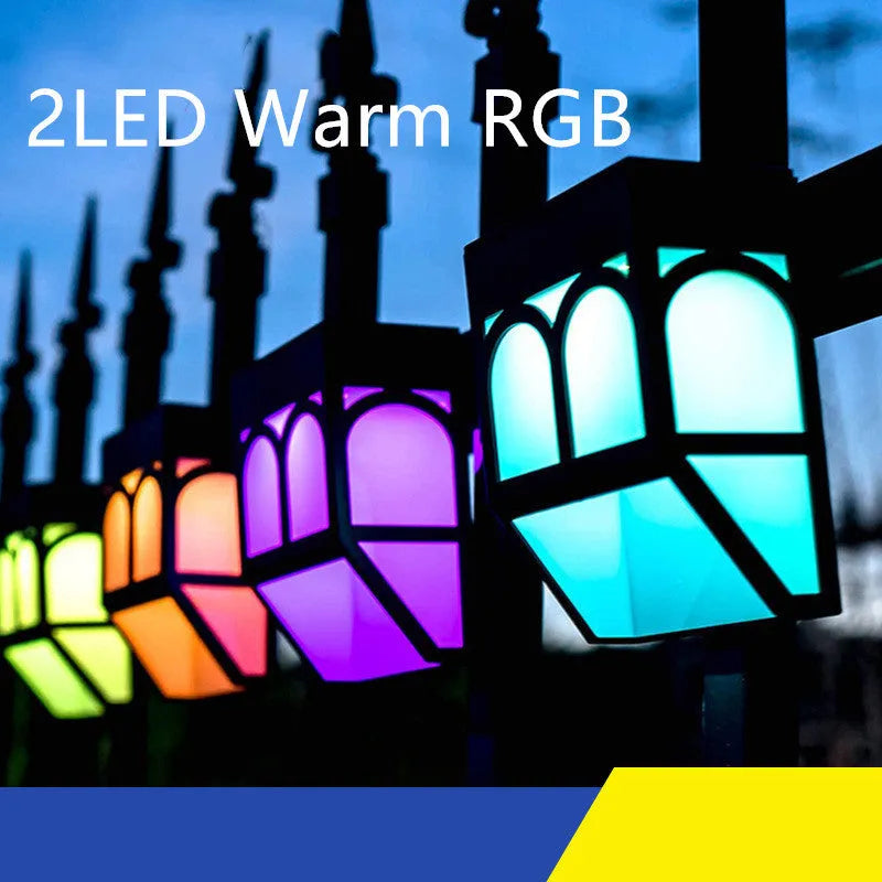 Square white solar-powered wall lamp with LED light, mounted on an outdoor brick wall.