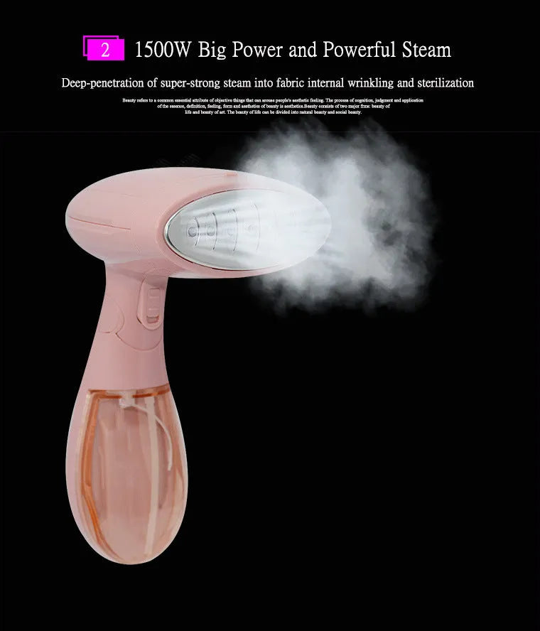 Pink Sokany handheld steam ironing brush with EU plug for portable garment care