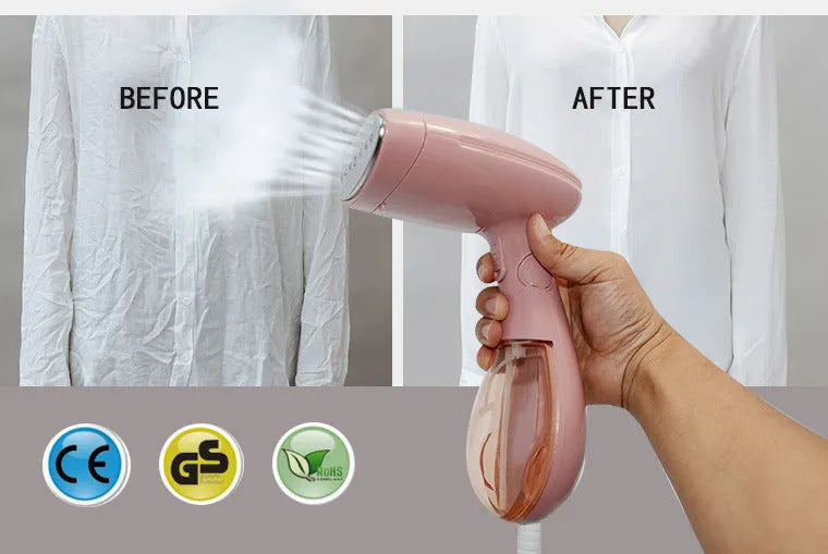 Pink Sokany handheld steam ironing brush with EU plug for portable garment care