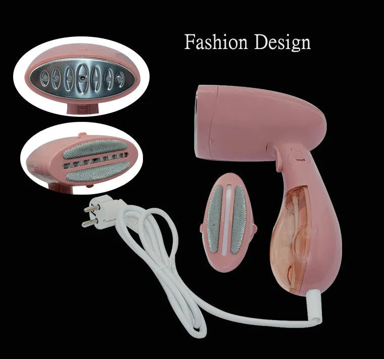 Pink Sokany handheld steam ironing brush with EU plug for portable garment care