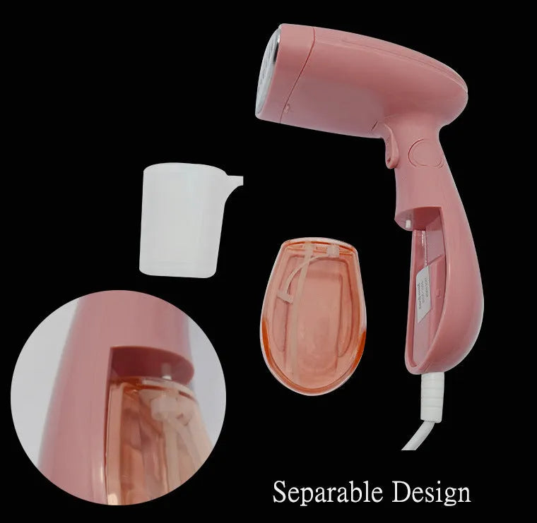 Pink Sokany handheld steam ironing brush with EU plug for portable garment care