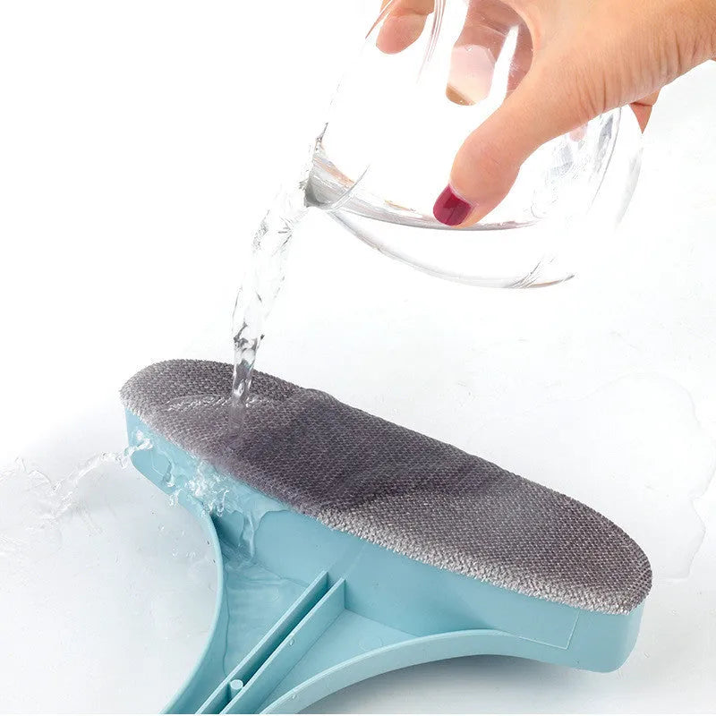 Blue and pink window screen cleaning brushes with removable heads and gap brush accessory