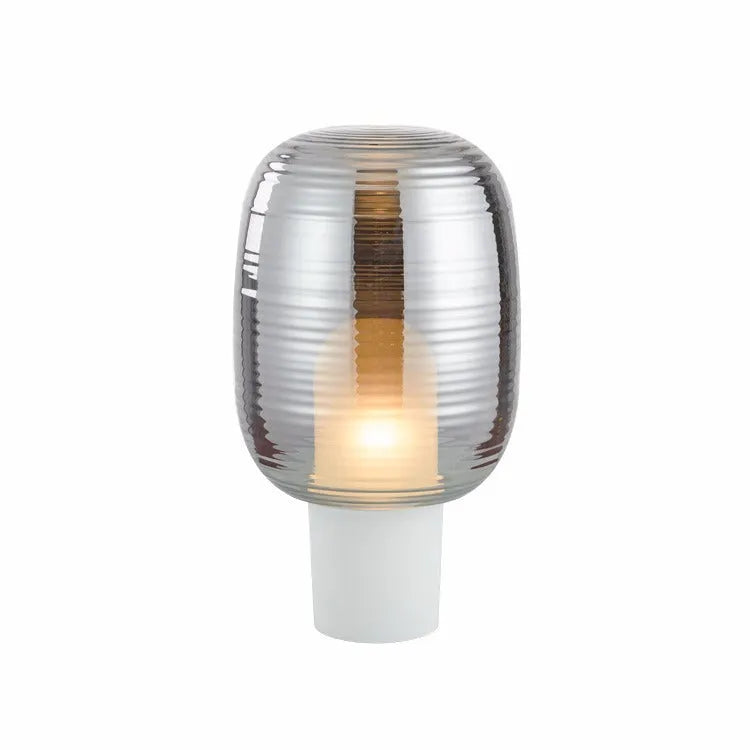 Modern Nordic glass table lamp in cognac colour with push-button switch
