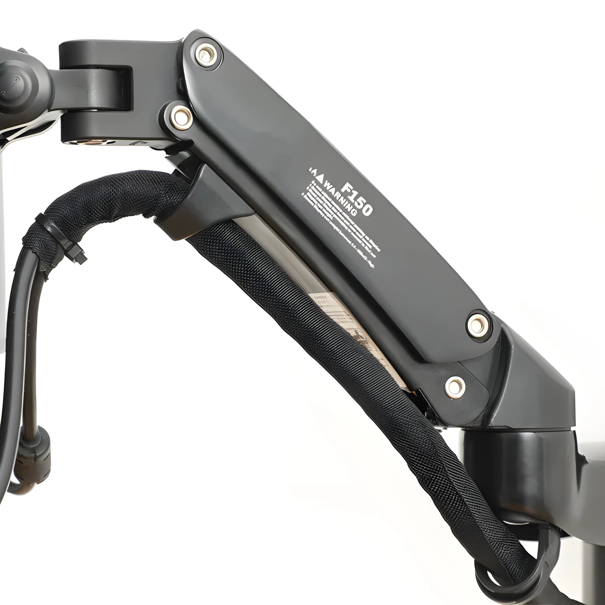Black aluminium wall-mounted monitor stand with telescopic arm and rotation function