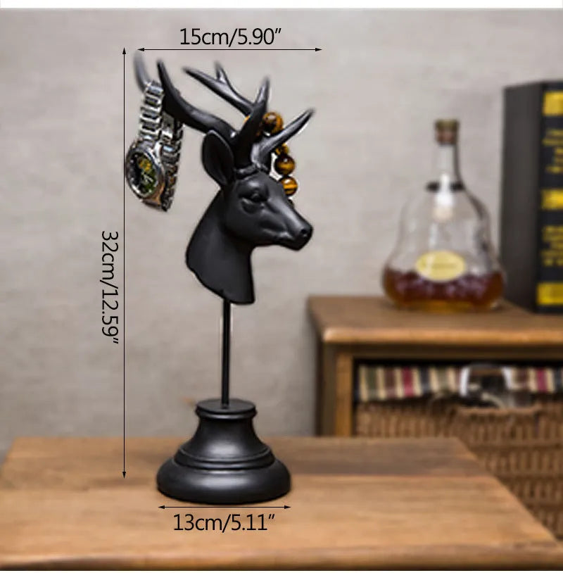 Natural resin animal figurine home decoration in black, white, or wood colour, 32cm tall.