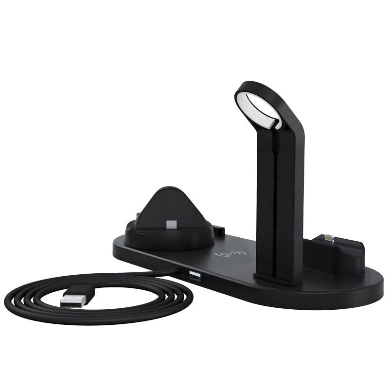 Three-in-one wireless charger stand with Apple Watch charging dock and headset holder for iPhone