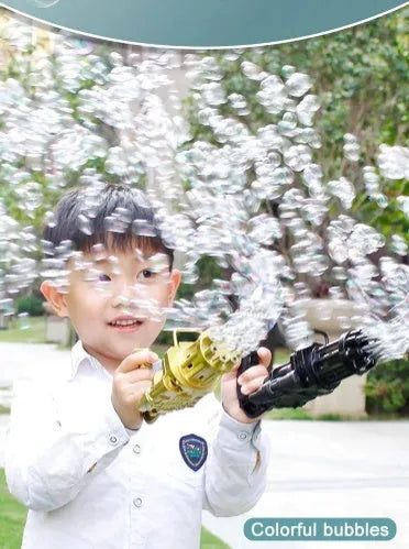 Kids bubble machine gun toy in ABS plastic with battery compartment and removable bubblehead