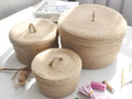 Japanese linen fabric storage basket with dustproof cover in three sizes for bedroom organisation