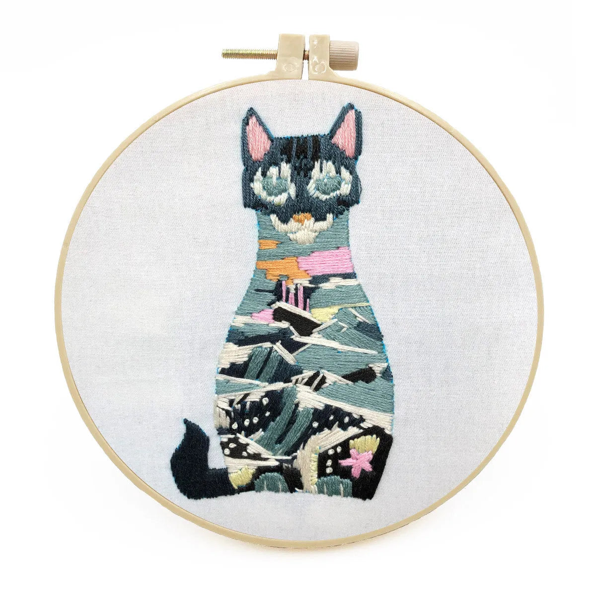 Cat DIY embroidery kit with three-dimensional European cross stitch design on cotton fabric