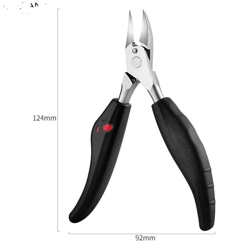 Stainless steel nail clippers set with red, blue, and black ABS handles and cuticle scissors.