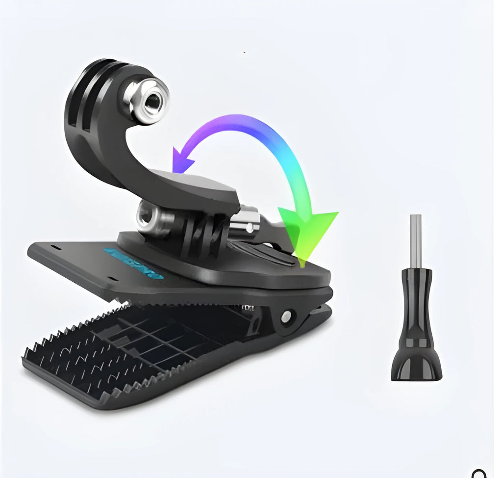360-degree rotating backpack clip mount for GoPro and action cameras with aluminium alloy clip