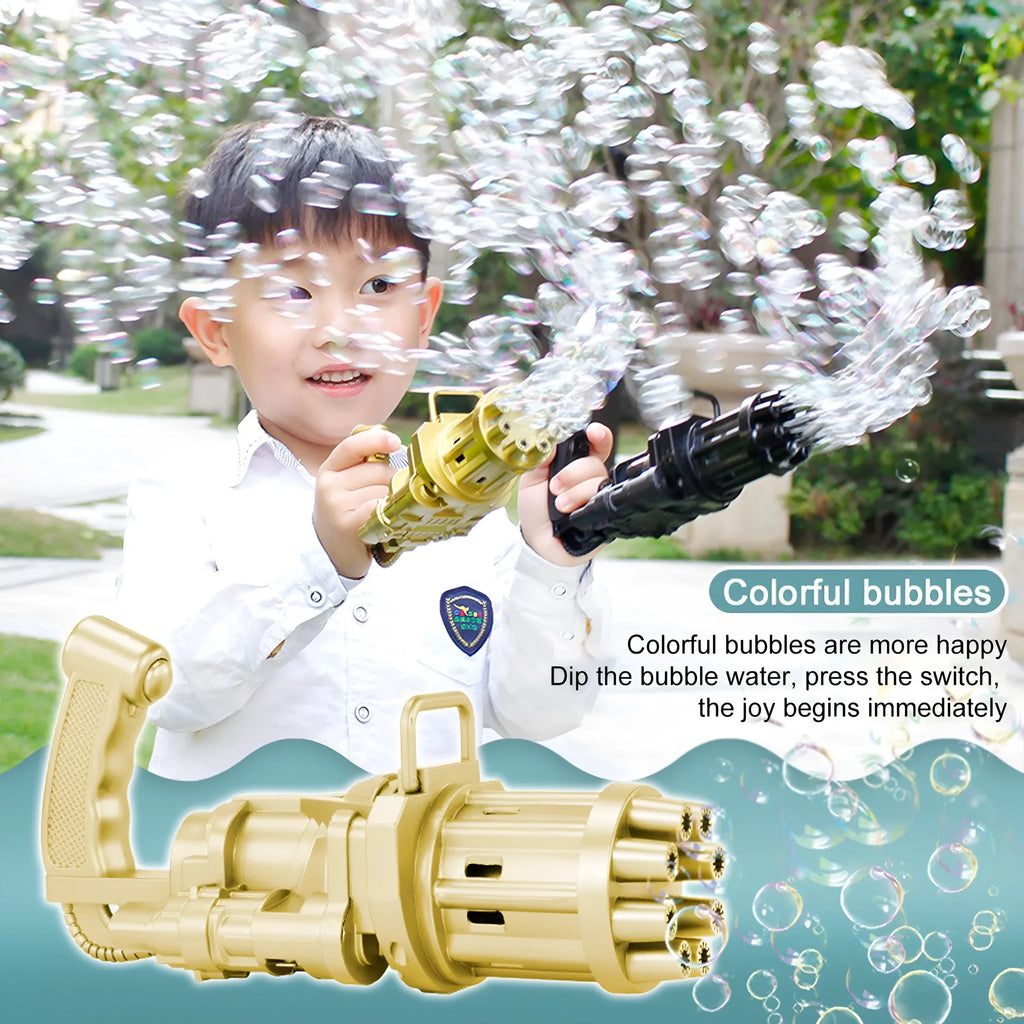 Kids bubble machine gun toy in ABS plastic with battery compartment and removable bubblehead