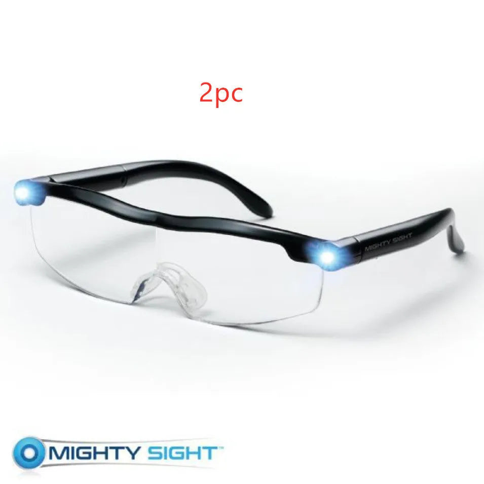 Transparent black USB LED reading glasses with scheduling function on display