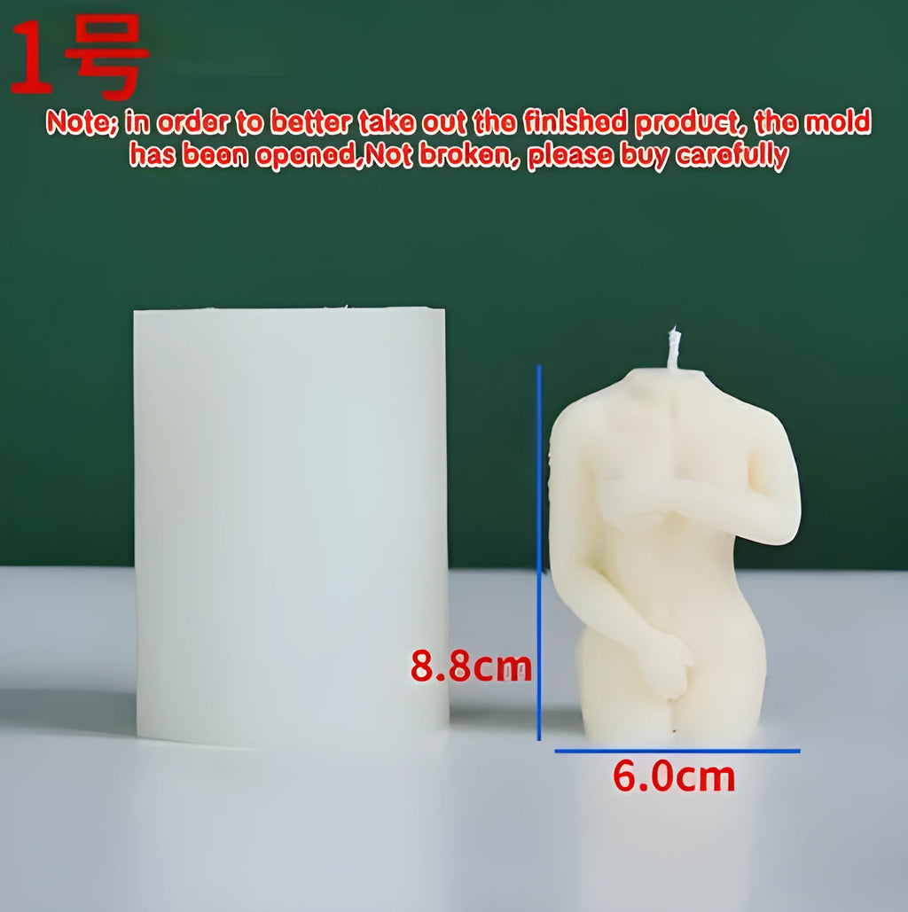 Silicone candle mould for creating female body-shaped candles in three Shy Female Body designs